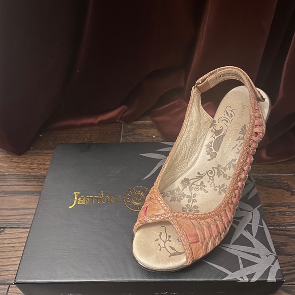 Jambu 'Sonya' Genuine Leather Slingback Open Toe Sandal - Brown/Pink - 7 - Picture 2 of 9